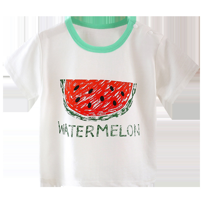 Tricou pentru copii cu mâneci scurte, 100% bumbac, vară 2026, stil coreean, imprimeu fructe și litere