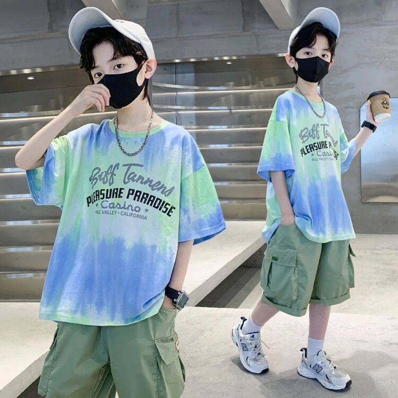 Tricou tie-dye pentru băieți, mânecă scurtă, 100% bumbac, vară 2026