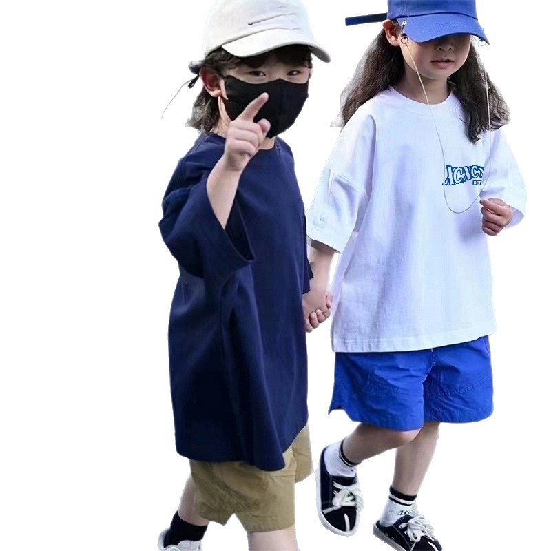 Tricou pentru copii din bumbac, mâneci scurte, guler rotund, imprimat cu litere