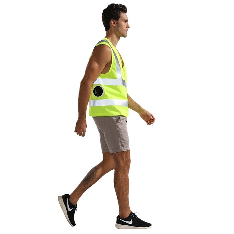 Îmbrăcăminte de vară cu ventilator pentru răcire, vestă reflectorizantă de siguranță și curea de siguranță pentru muncă în aer liber