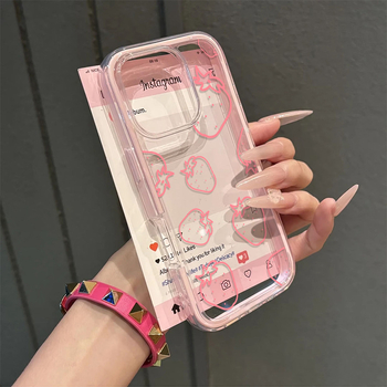 Funda din silicon pentru iPhone 16e/15 – 2 în 1 cu bloc de culoare căpșună, transparentă, compatibilă cu iPhone 14/13