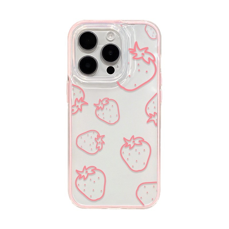 Funda din silicon pentru iPhone 16e/15 – 2 în 1 cu bloc de culoare căpșună, transparentă, compatibilă cu iPhone 14/13