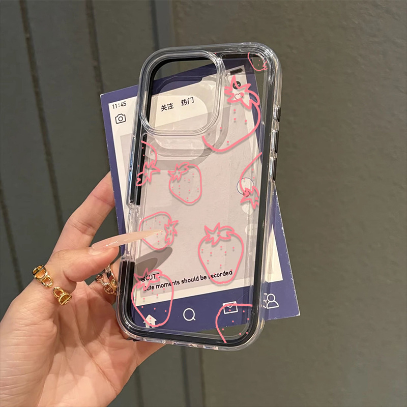Funda din silicon pentru iPhone 16e/15 – 2 în 1 cu bloc de culoare căpșună, transparentă, compatibilă cu iPhone 14/13
