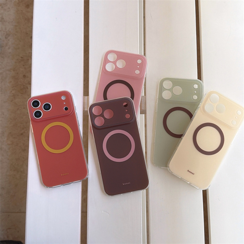Jinyi IMD husă magnetică pentru iPhone 13–17 Pro/Pro Max, design color-block, culoare solidă, carcasă din acrilic dur, dublu strat, protecție anti-cădere