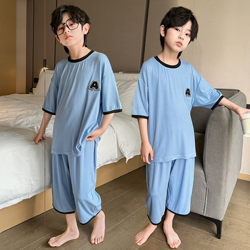 Meiyaru 2026 pijamale Ice Silk pentru băieți, set de două piese de vară, confortabile și casual