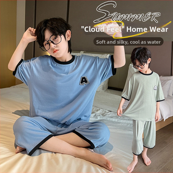 Meiyaru 2026 pijamale Ice Silk pentru băieți, set de două piese de vară, confortabile și casual