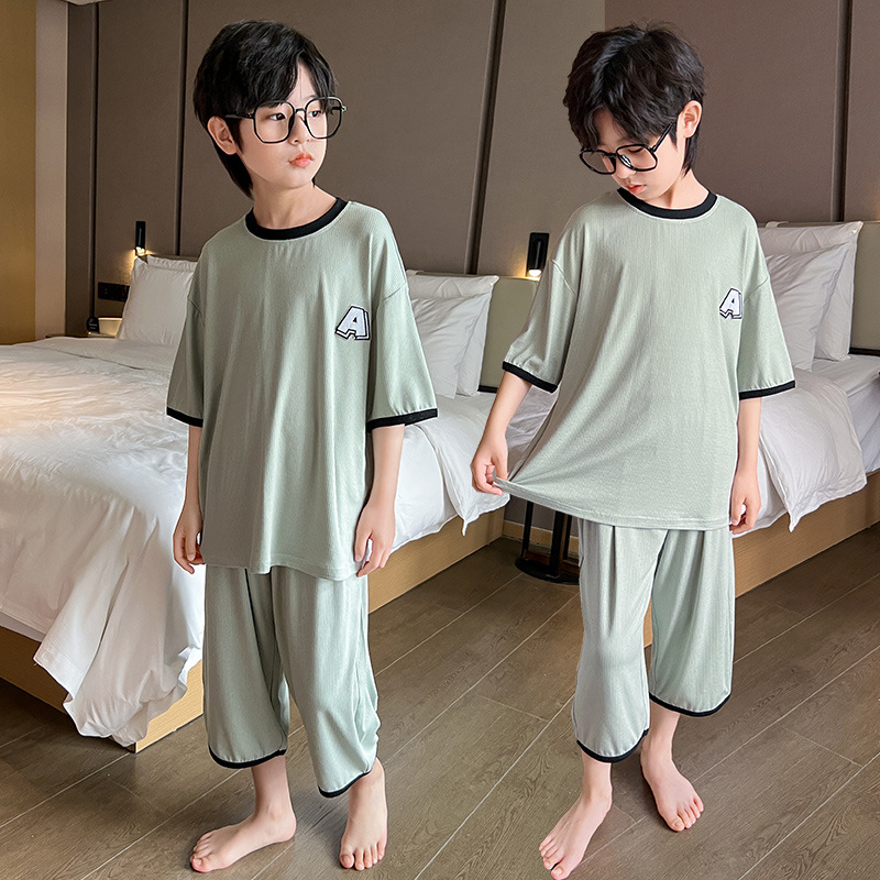 Meiyaru 2026 pijamale Ice Silk pentru băieți, set de două piese de vară, confortabile și casual