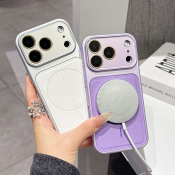 Carcasă cu textură de piele, magnetică, cu fereastră mare de vizualizare pentru iPhone 15/16/17 Pro Max