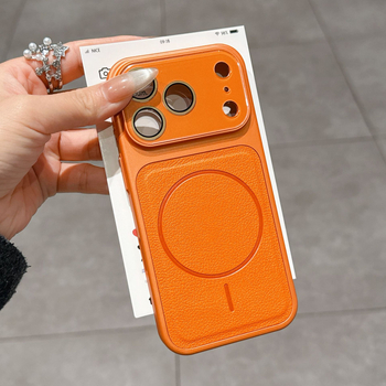 Carcasă cu textură de piele, magnetică, cu fereastră mare de vizualizare pentru iPhone 15/16/17 Pro Max