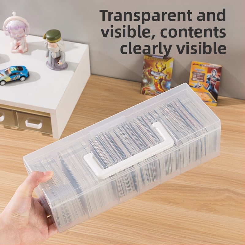 Cutie de depozitare pentru carduri, cu capac și divizoare transparente