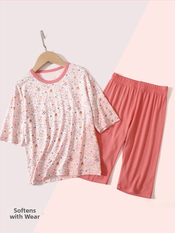 Set de pijamale de vară pentru copii, mâneci ¾, material Ecocos ușor și respirabil, pijama cu senzație răcoroasă, Clasa A