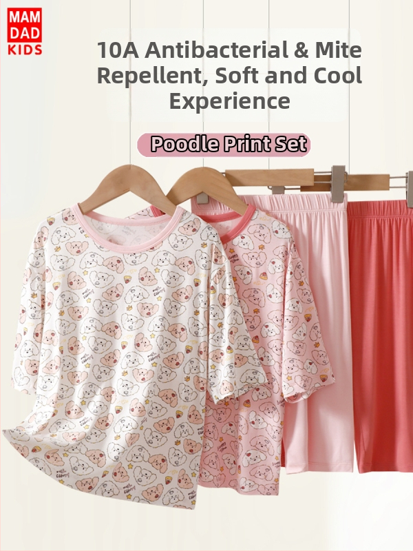 Set de pijamale de vară pentru copii, mâneci ¾, material Ecocos ușor și respirabil, pijama cu senzație răcoroasă, Clasa A