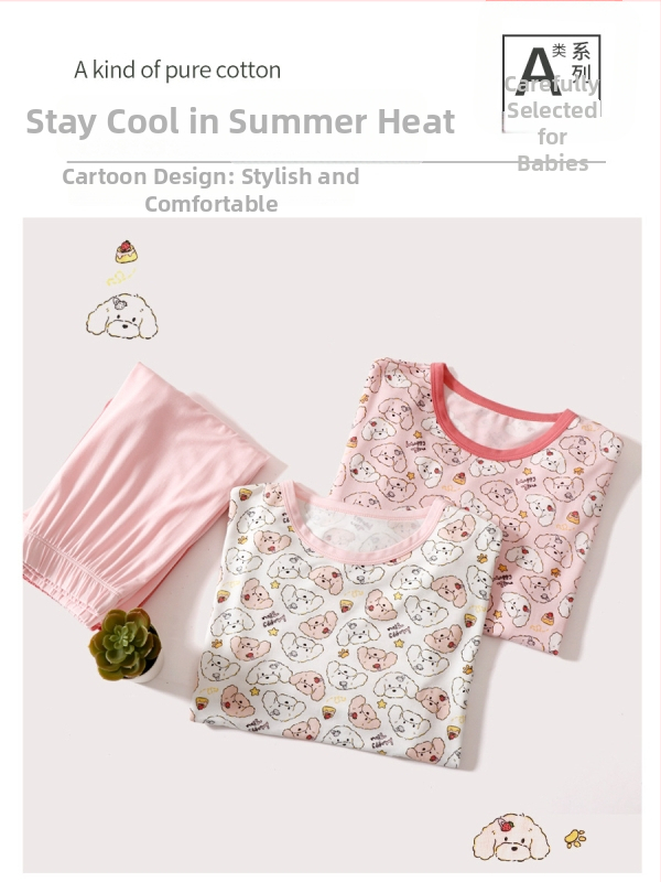 Set de pijamale de vară pentru copii, mâneci ¾, material Ecocos ușor și respirabil, pijama cu senzație răcoroasă, Clasa A