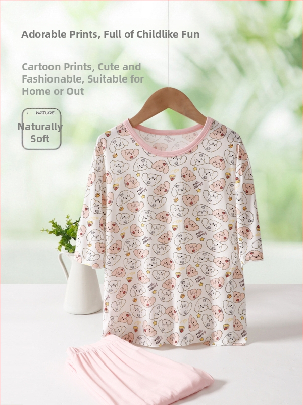 Set de pijamale de vară pentru copii, mâneci ¾, material Ecocos ușor și respirabil, pijama cu senzație răcoroasă, Clasa A