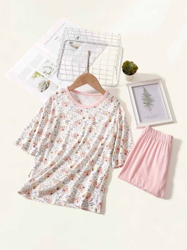 Set de pijamale de vară pentru copii, mâneci ¾, material Ecocos ușor și respirabil, pijama cu senzație răcoroasă, Clasa A