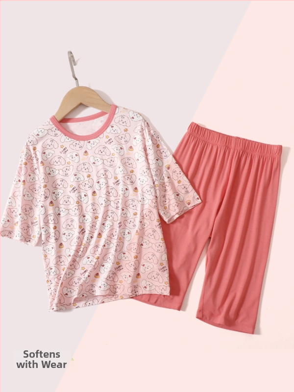 Set de pijamale de vară pentru copii, mâneci ¾, material Ecocos ușor și respirabil, pijama cu senzație răcoroasă, Clasa A