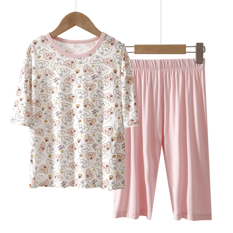 Set de pijamale de vară pentru copii, mâneci ¾, material Ecocos ușor și respirabil, pijama cu senzație răcoroasă, Clasa A