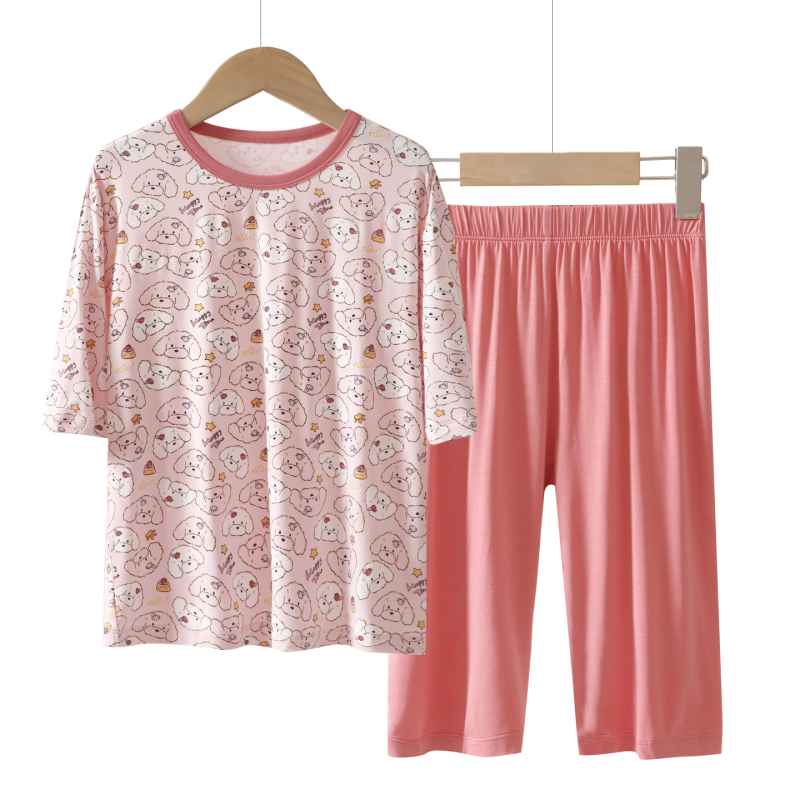 Set de pijamale de vară pentru copii, mâneci ¾, material Ecocos ușor și respirabil, pijama cu senzație răcoroasă, Clasa A