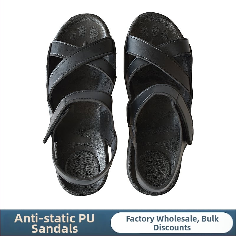 Sandale PU antistatice, negre, cu talpă antiderapantă și curele încrucișate, pentru atelierul electronic