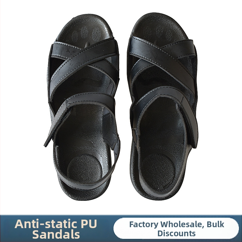 Sandale PU antistatice, negre, cu talpă antiderapantă și curele încrucișate, pentru atelierul electronic