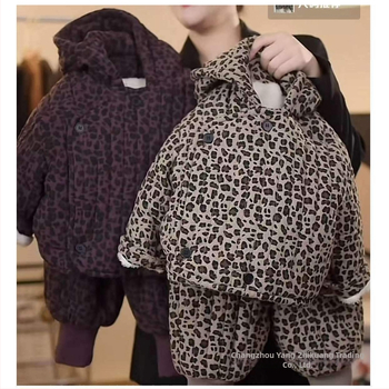 Set pentru copii cu glugă din bumbac, căptușit cu fleece, imprimeu leopard, pentru toate anotimpurile