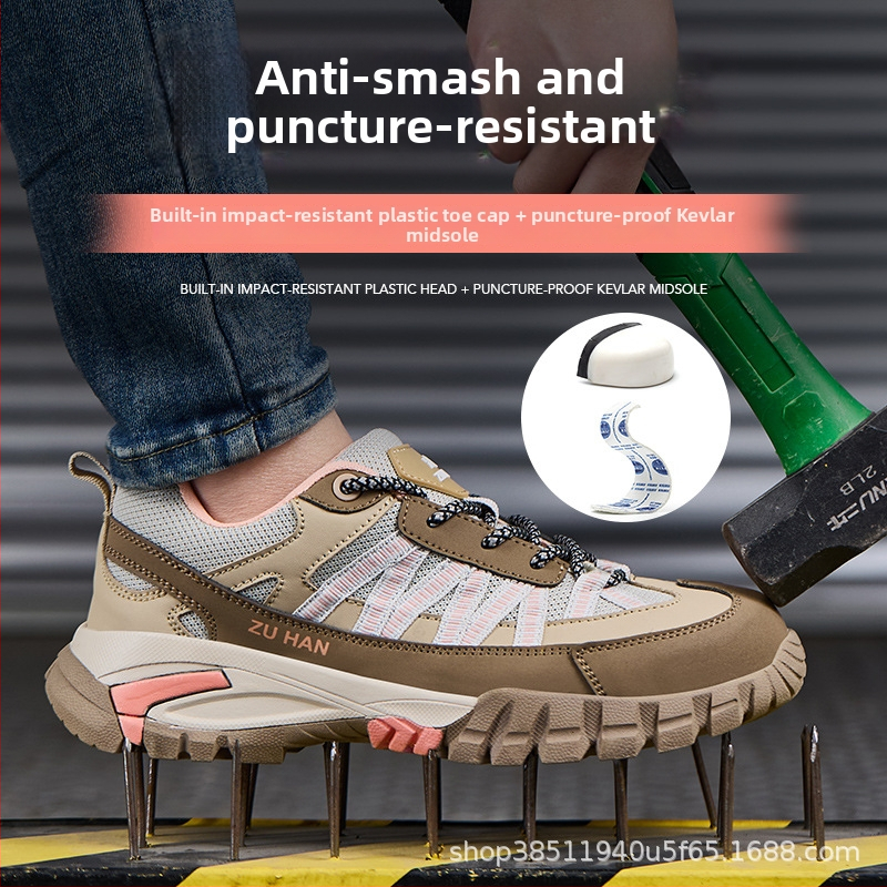 Pantofi de lucru pentru femei, toate anotimpurile, cu vârf din plastic, protecție anti-șoc și anti-perforație, confortabili și ușori