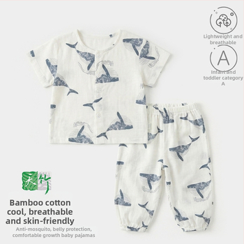 Set de pijamale de vară, două piese, pentru copii 0–3 ani, mâneci scurte, unisex, imprimeu cu desene animate