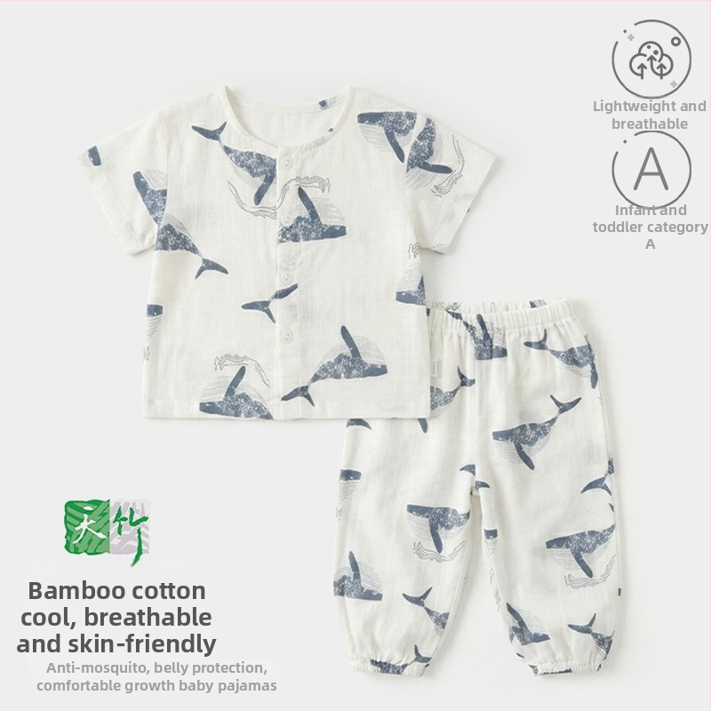 Set de pijamale de vară, două piese, pentru copii 0–3 ani, mâneci scurte, unisex, imprimeu cu desene animate