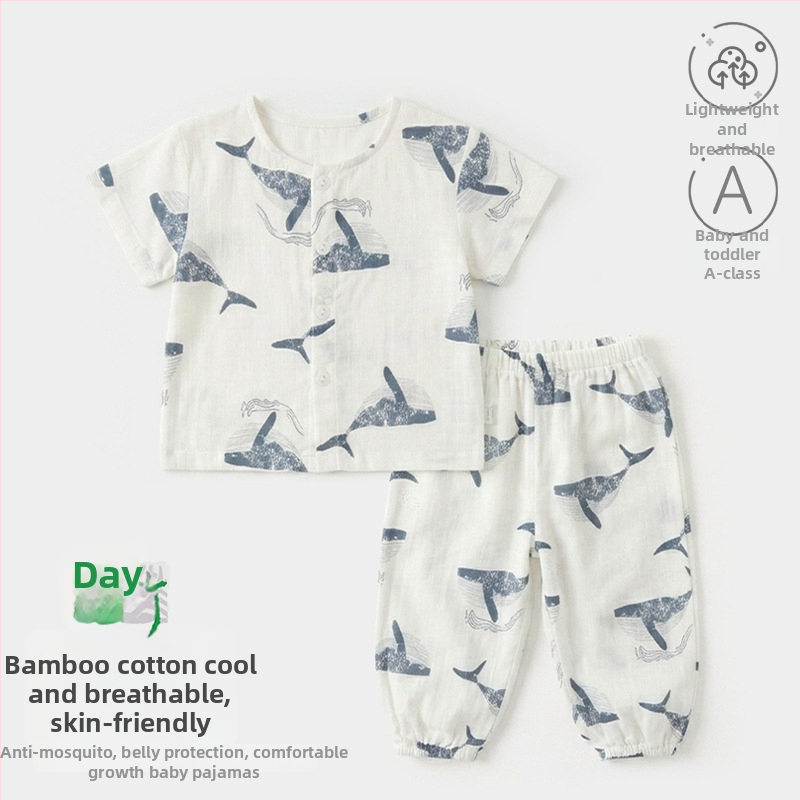 Set de pijamale de vară, două piese, pentru copii 0–3 ani, mâneci scurte, unisex, imprimeu cu desene animate
