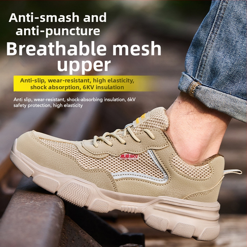 Pantofi de protecție pentru bărbați, vară: respirabili, anti-șoc și anti-perforație, vârf din plastic, izolați, ușori și durabili
