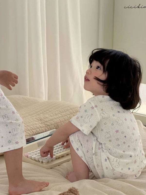 Set de pijamale pentru copii, vară, stil coreean, bumbac respirabil, două piese, imprimat desen animat