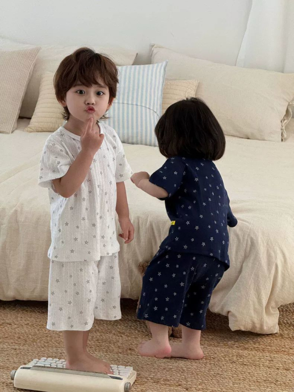 Set de pijamale pentru copii, vară, stil coreean, bumbac respirabil, două piese, imprimat desen animat
