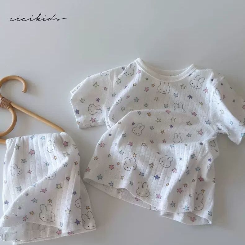 Set de pijamale pentru copii, vară, stil coreean, bumbac respirabil, două piese, imprimat desen animat