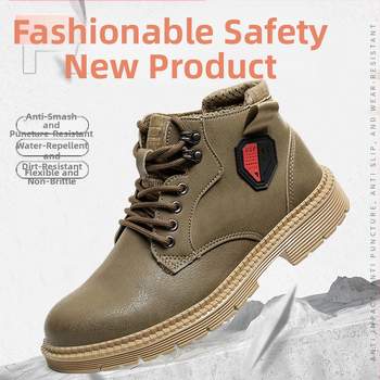 Pantofi de protecție pentru muncă, din piele cu fibre super, ușori, cu protecție împotriva loviturilor și perforării, vârf metalic, respirabili, durabili și comozi.