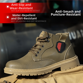 Pantofi de protecție pentru muncă, din piele cu fibre super, ușori, cu protecție împotriva loviturilor și perforării, vârf metalic, respirabili, durabili și comozi.