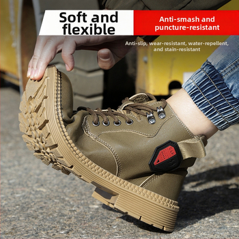 Pantofi de protecție pentru muncă, din piele cu fibre super, ușori, cu protecție împotriva loviturilor și perforării, vârf metalic, respirabili, durabili și comozi.