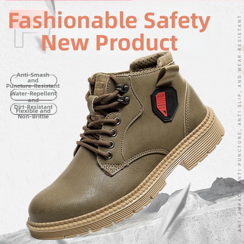 Pantofi de protecție pentru muncă, din piele cu fibre super, ușori, cu protecție împotriva loviturilor și perforării, vârf metalic, respirabili, durabili și comozi.