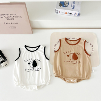 Salopetă de vară pentru bebeluși, fără mâneci, guler rotund, unisex, pentru târâtoare, imprimeu drăguț cu desene animate