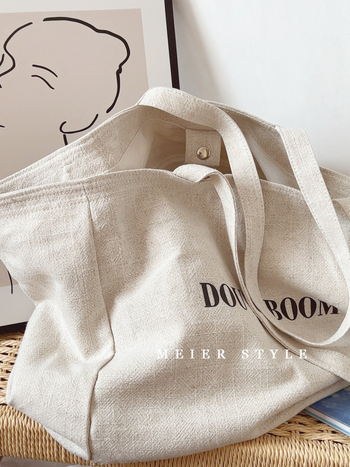 Geantă tote din pânză cu model alfabet, stil coreean minimalist, capacitate mare, cu căptușeală din pânză, sacoșă casual de cumpărături pentru femei.
