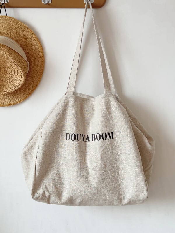 Geantă tote din pânză cu model alfabet, stil coreean minimalist, capacitate mare, cu căptușeală din pânză, sacoșă casual de cumpărături pentru femei.