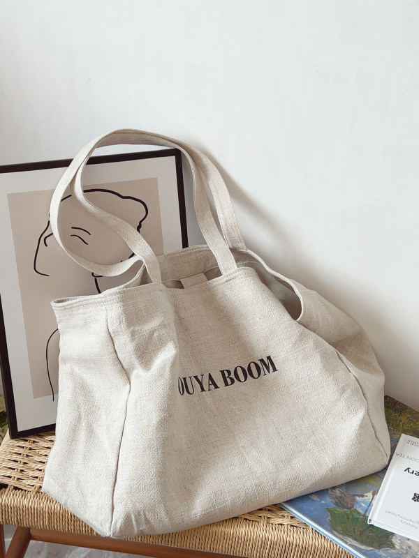 Geantă tote din pânză cu model alfabet, stil coreean minimalist, capacitate mare, cu căptușeală din pânză, sacoșă casual de cumpărături pentru femei.
