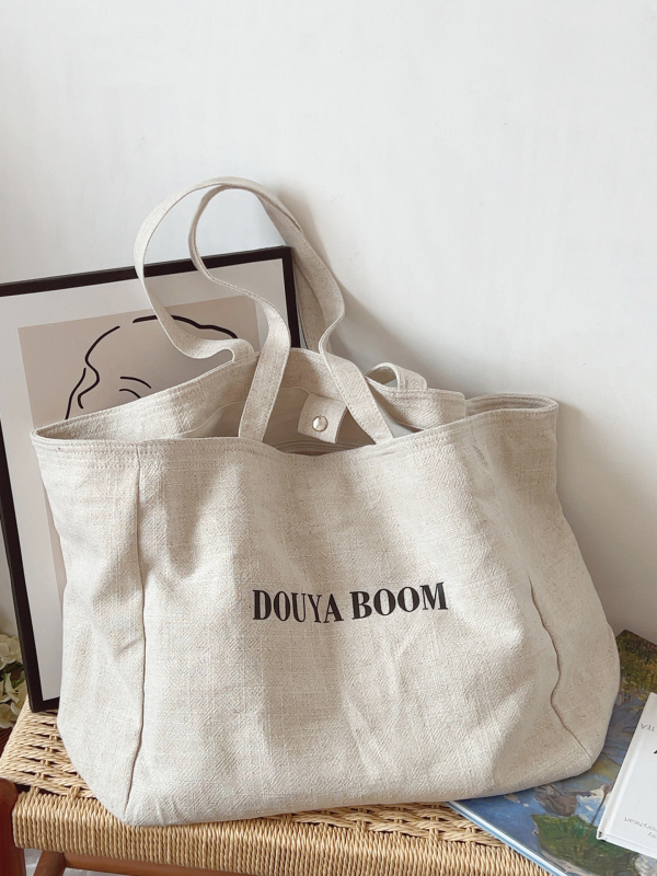 Geantă tote din pânză cu model alfabet, stil coreean minimalist, capacitate mare, cu căptușeală din pânză, sacoșă casual de cumpărături pentru femei.