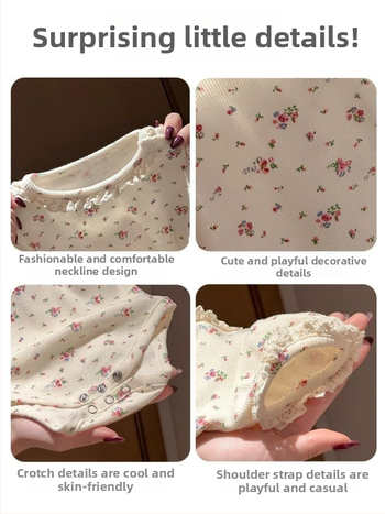 Salopetă pentru nou-născuți cu imprimeu floral și mâneci scurte vaporoase, din bumbac