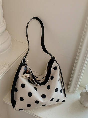 Geantă din pânză cu buline pentru femei, capacitate mare, stil minimalist, purtată pe umăr sau crossbody
