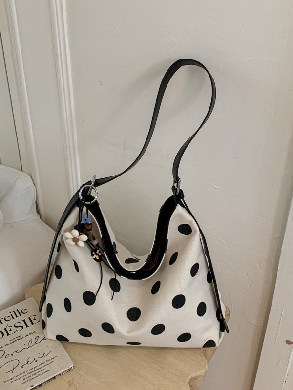 Geantă din pânză cu buline pentru femei, capacitate mare, stil minimalist, purtată pe umăr sau crossbody