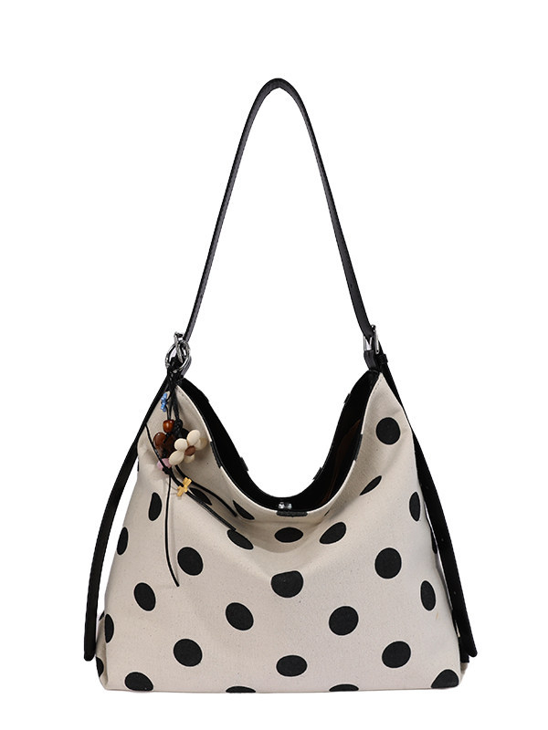 Geantă din pânză cu buline pentru femei, capacitate mare, stil minimalist, purtată pe umăr sau crossbody