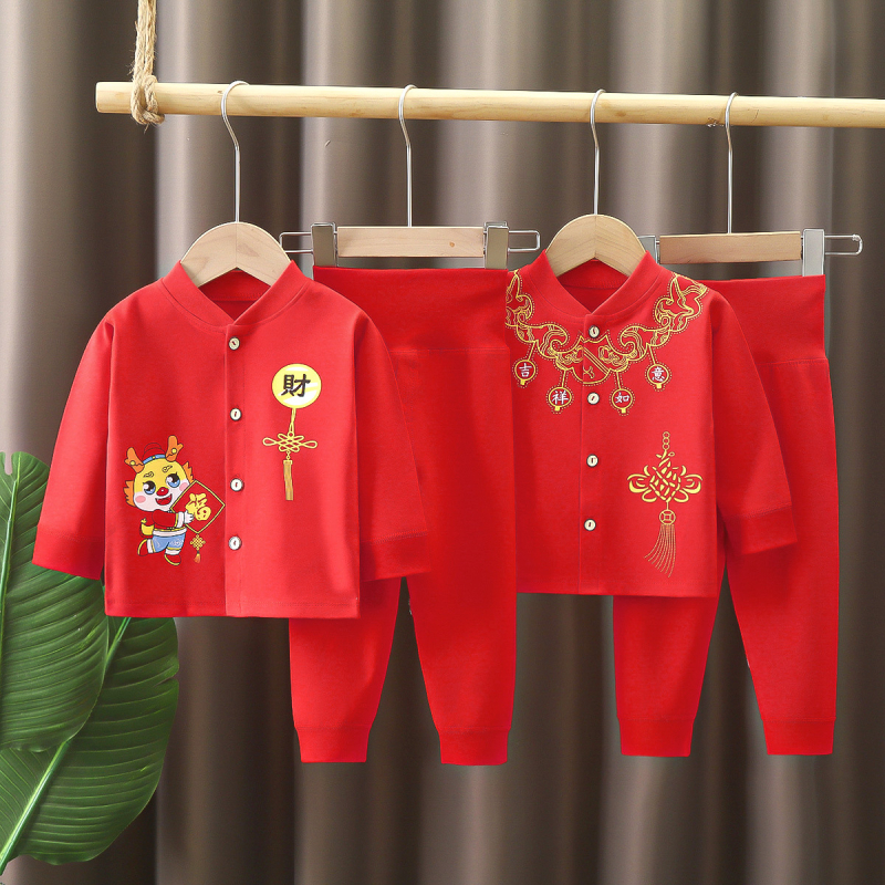 Set de lenjerie din bumbac pentru bebeluși, talie înaltă, protecție abdominală, unisex, roșu, pentru 0–12 luni