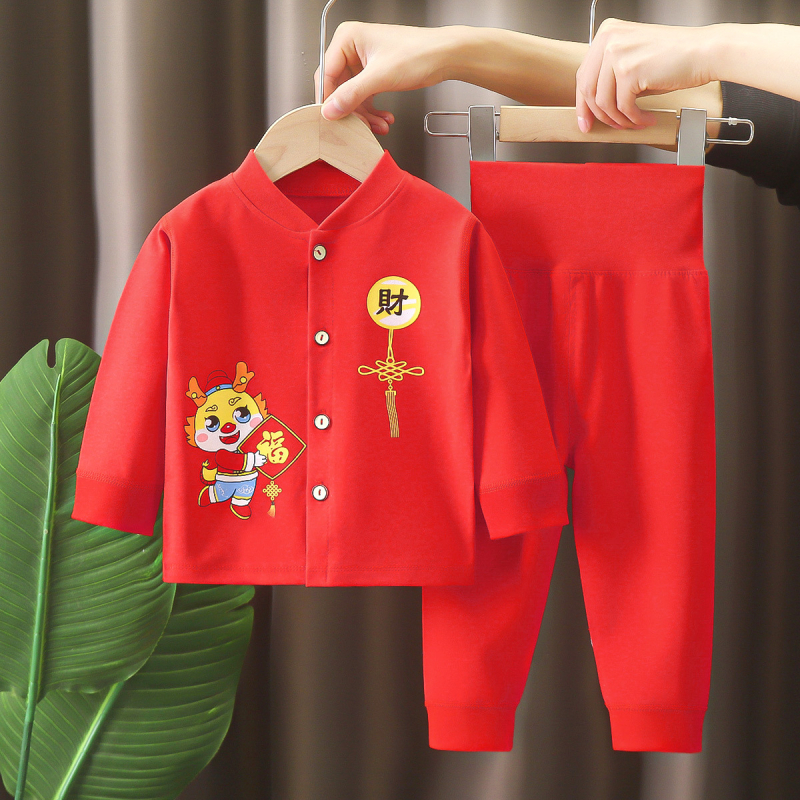 Set de lenjerie din bumbac pentru bebeluși, talie înaltă, protecție abdominală, unisex, roșu, pentru 0–12 luni