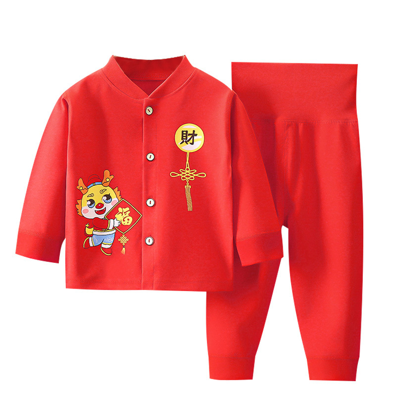 Set de lenjerie din bumbac pentru bebeluși, talie înaltă, protecție abdominală, unisex, roșu, pentru 0–12 luni