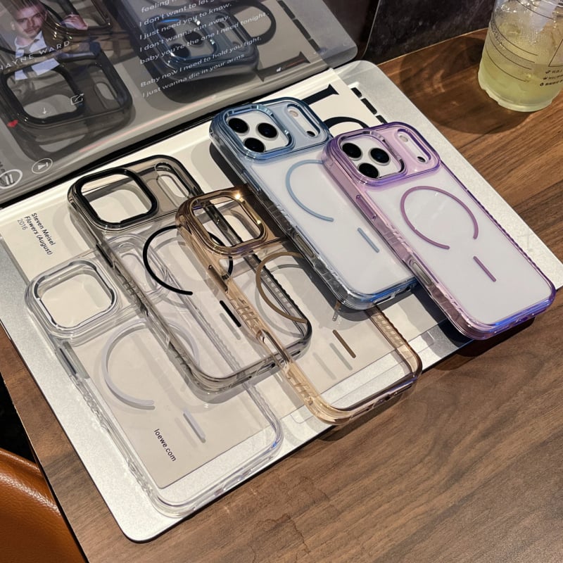 Carcasă din acrilic pentru iPhone 15/15 Pro/16 Pro/16 Pro Max/17 Pro/17 Pro Max — transparentă, atașare magnetică, antiderapant, protecție completă, rezistentă la șocuri